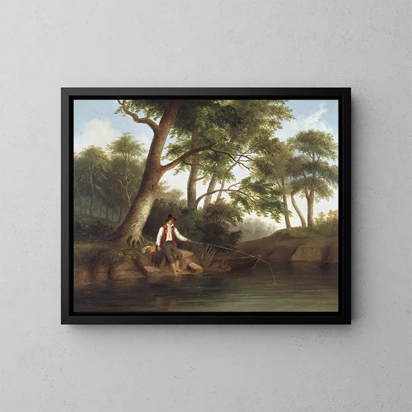 Mand med fiskeri - Robert S. Duncanson — indrammet kunstværk på væggen