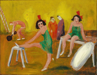 Robert Storm Petersen - Interir fra et cirkus med klovne trapezkunstnere og en strk mand.webp
