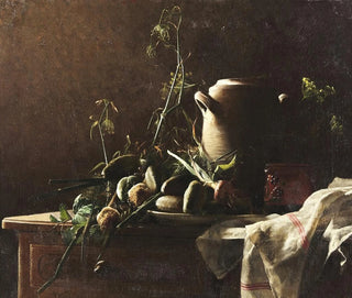 Robert Wylie - Still Life with Leeks Potatoes and Fennel on Commode Tabletop.webp