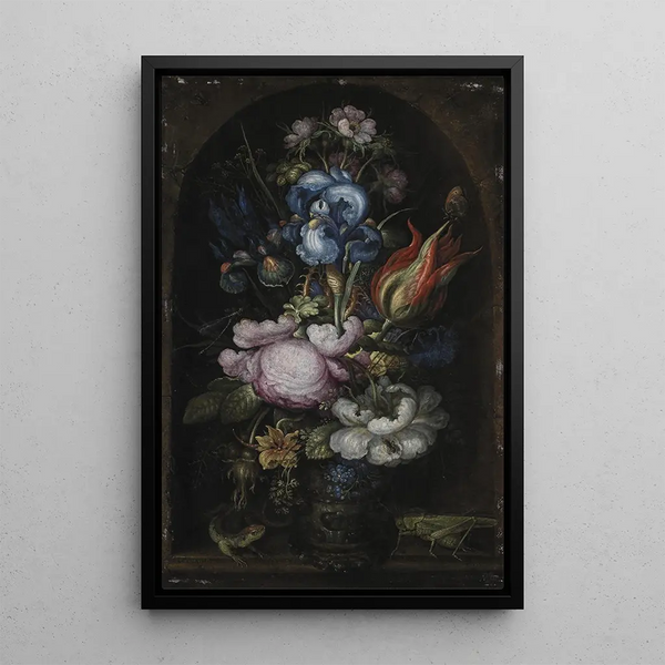 Bouquet de fleurs dans une niche en pierre - Roelant Savery — indrammet kunstværk på væggen