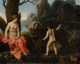 de putti, der præsenterer Venus for den grædende, der dræbte Adonis - Romersk skole — visning af kunstværket