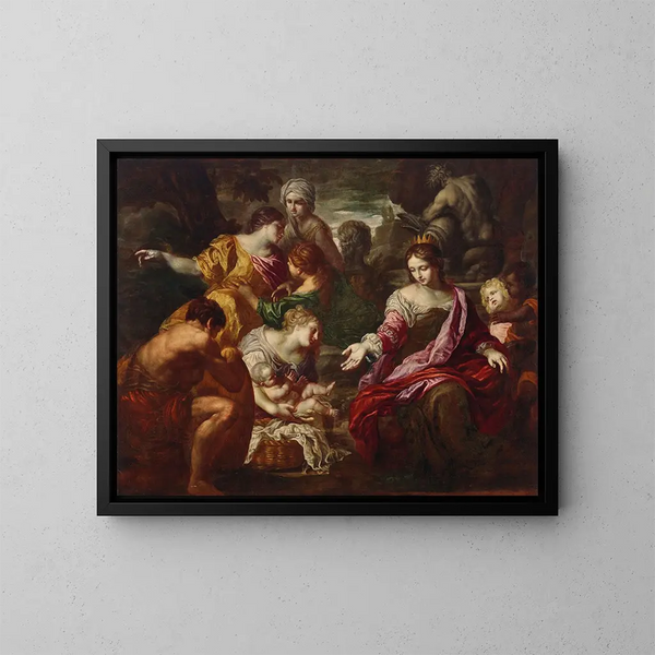 La découverte de Moïse - Ecole de Rome — indrammet kunstværk på væggen