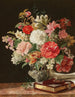 En buket blomster med camelliaer i en sølvvase - Rosalia Amon — visning af kunstværket