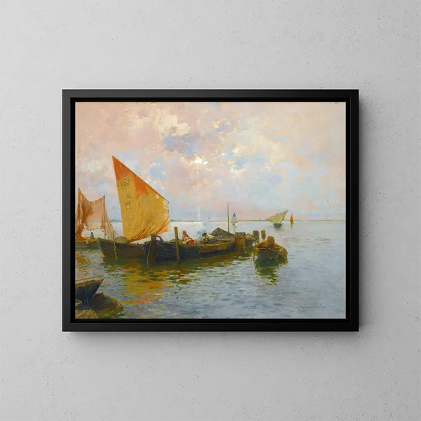 Bateaux à voile sur le lagon de Venise - Rubens Santoro — indrammet kunstværk på væggen