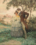 Krestepar under et træ, i baggrunden byen Dürnstein - Rudolf Alfred Höger — visning af kunstværket