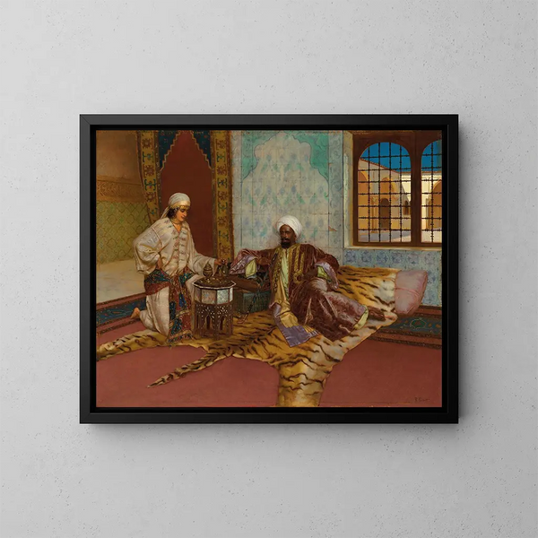 Le fumer af narghilé - Rudolf Ernst — indrammet kunstværk på væggen