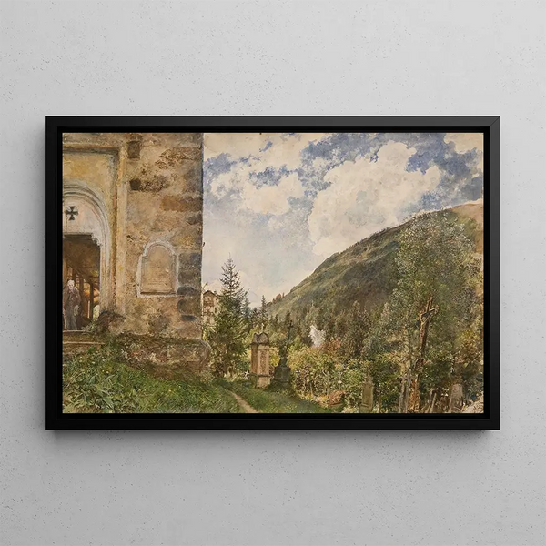 Le cimetière à Gastein - Rudolf von Alt — indrammet kunstværk på væggen