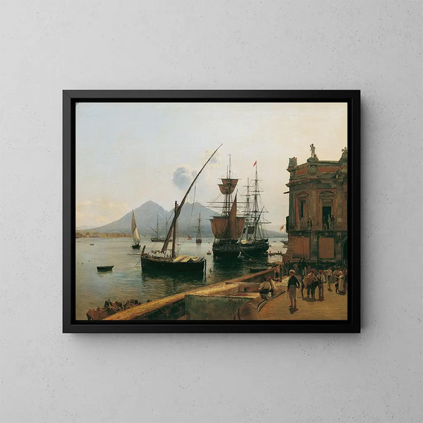 Le port de Naples avec le Vésuve - Rudolf von Alt — indrammet kunstværk på væggen