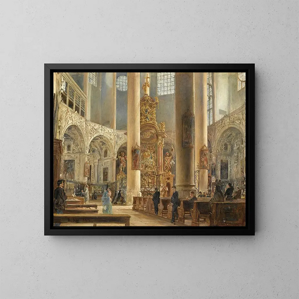 Indvendigt af den franciskanske kirke i Salzburg - Rudolf von Alt — indrammet kunstværk på væggen