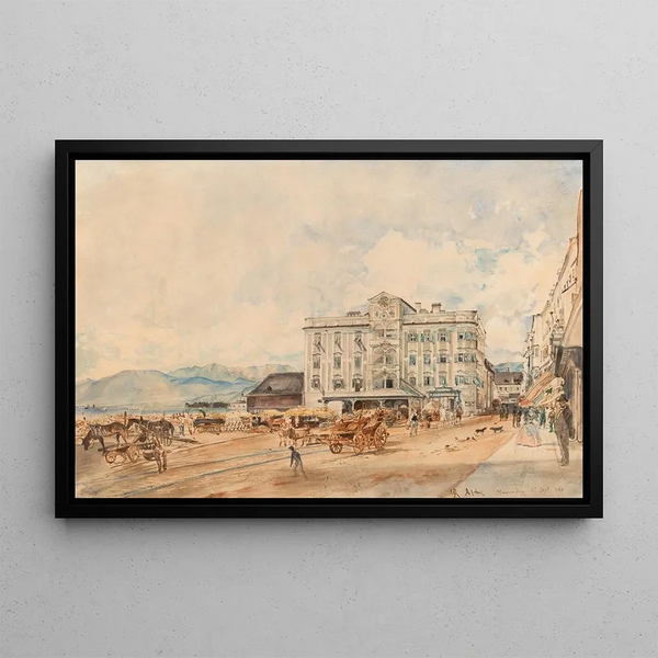 L'Hôtel de ville de Gmunden - Rudolf von Alt — indrammet kunstværk på væggen