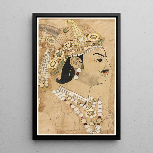 Portrait af Maharaja Pratap Singh 1764-1803 - Sahib Ram — indrammet kunstværk på væggen