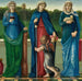 Sainte Barbara, Sainte Dorothée og Sainte Agnès - Sir Edward Coley Burne-Jones — vist i et interiør