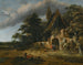 Et landskab med figurer foran væggene i en ruin- kirke - Salomon Rombouts — visning af kunstværket