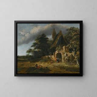 Salomon Rombouts - A Landscape With Figures Outside The Walls Of A Ruined Church.webp