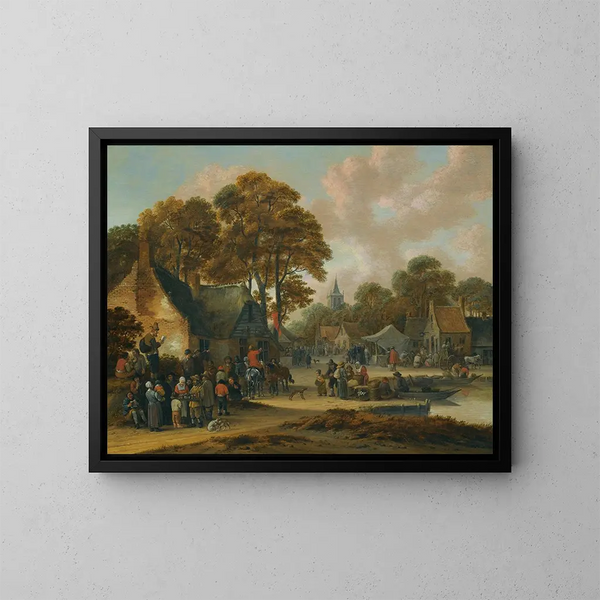 En landsbymarkedscene - Salomon Rombouts — indrammet kunstværk på væggen
