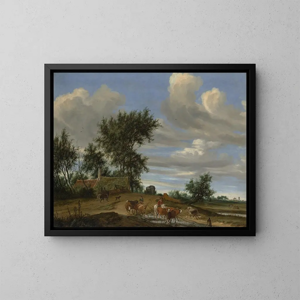 En landevej - Salomon van Ruysdael — indrammet kunstværk på væggen