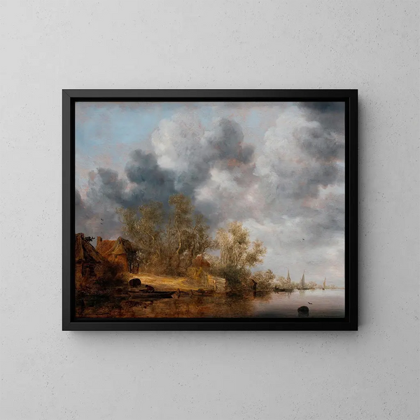 En hollandsk bred ved floden - Salomon van Ruysdael — indrammet kunstværk på væggen