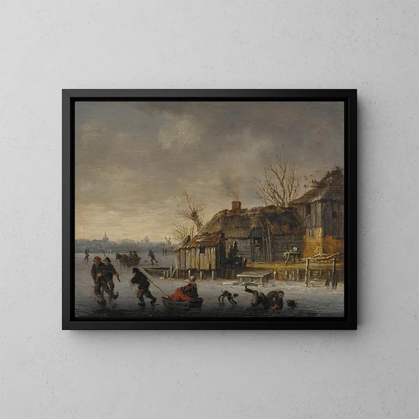 Vinterlandskab med skøjteløbere - Salomon van Ruysdael — indrammet kunstværk på væggen
