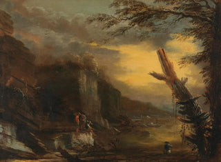Figurer, der fisker i et kystlandskab med klipper - Salvator Rosa — visning af kunstværket