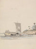 Vue sur la rivière avec une jonque près de Rajmahal - Samuel Davis — visning af kunstværket