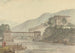 Vue de Tashichoedzong, Bhoutan, et du pont de bois - Samuel Davis — visning af kunstværket