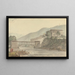 Vue de Tashichoedzong, Bhoutan, et du pont de bois - Samuel Davis — indrammet kunstværk på væggen
