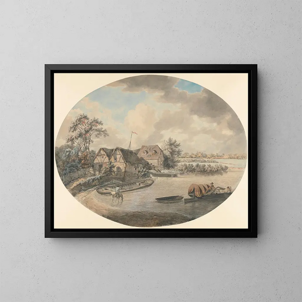 Moulin sur l'Avon, Pershore, Worcestershire - Samuel Hieronymus Grimm — indrammet kunstværk på væggen