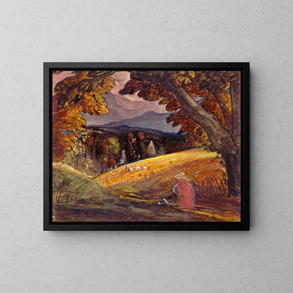 Moissonneurs à la lumière du fire - Samuel Palmer — indrammet kunstværk på væggen