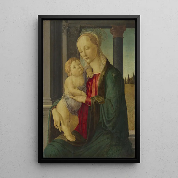 Jomfruen med Barnet - Sandro Botticelli — indrammet kunstværk på væggen