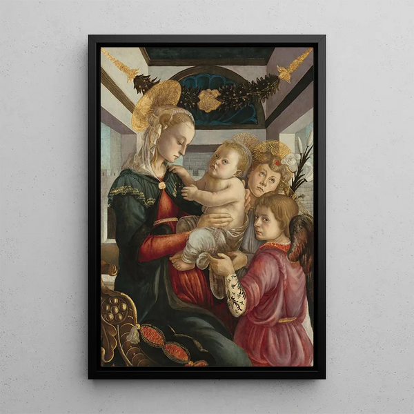 Den Jomfru med barnet med engle - Sandro Botticelli — indrammet kunstværk på væggen