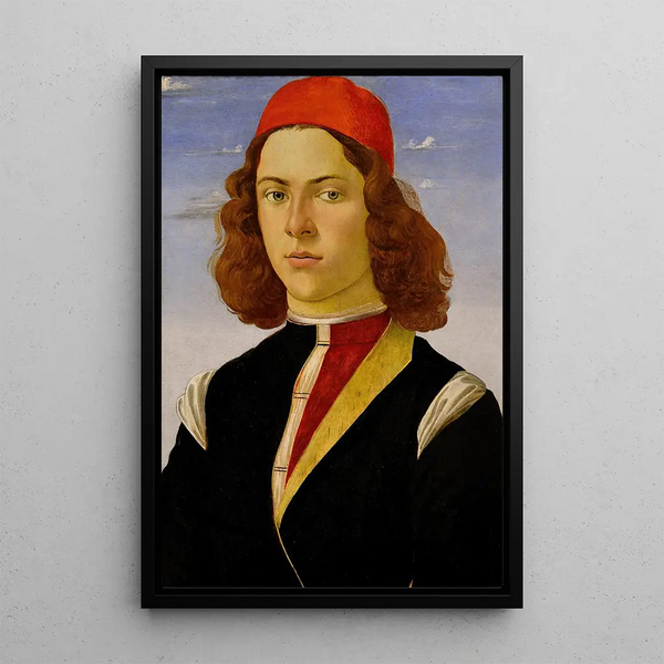 Portrait af en ung mand - Sandro Botticelli — indrammet kunstværk på væggen