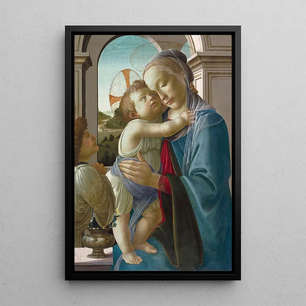 Den Jomfru med barnet med en engel - Sandro Botticelli — indrammet kunstværk på væggen
