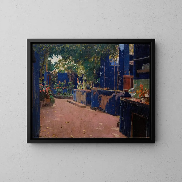 Courtyard blå til Arenys de Munt - Santiago Rusiñol — indrammet kunstværk på væggen