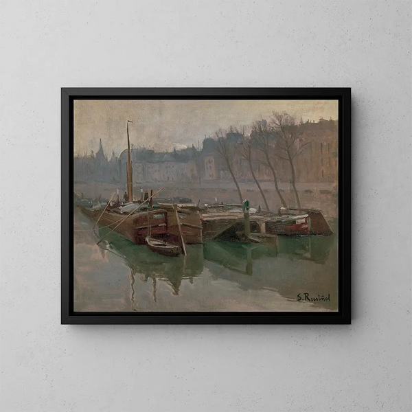 Bateaux sur la Seine - Santiago Rusiñol — indrammet kunstværk på væggen