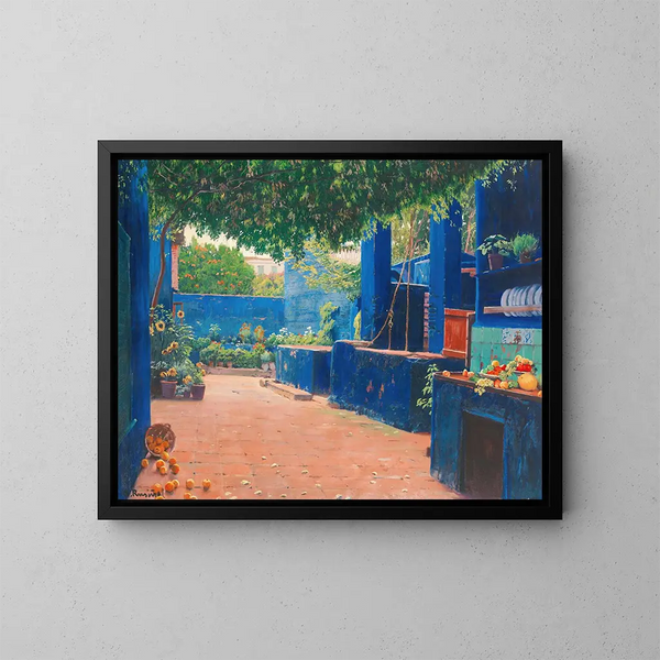 La cour bleue d'Arenys - Santiago Rusiñol — indrammet kunstværk på væggen