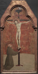 Saint François på knæ foran Kristus på korset - Sassetta — visning af kunstværket