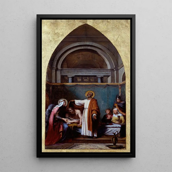 Saint Séverin abbed d'Agaune helbreder kong Clovis - Sébastien Melchior Cornu — indrammet kunstværk på væggen