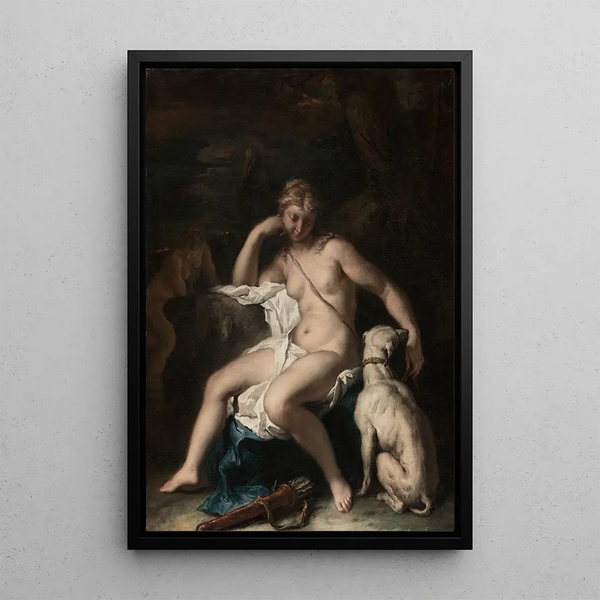 Diane og hendes hund - Sebastiano Ricci — indrammet kunstværk på væggen