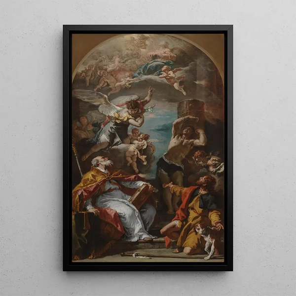 Gloire de la Vierge med ærkeenglen Gabriel og helgenerne Eusèbe, Roch og Sébastien - Sebastiano Ricci — indrammet kunstværk på væggen
