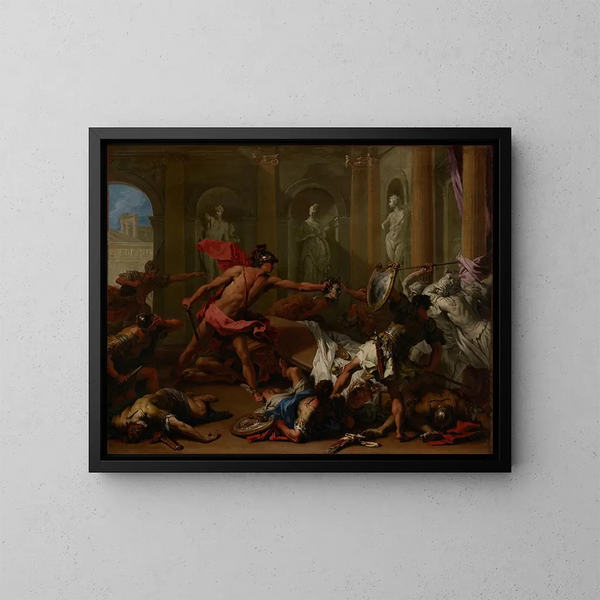 Persée, der konfronterer Phinéus med Medusas hoved - Sebastiano Ricci — indrammet kunstværk på væggen