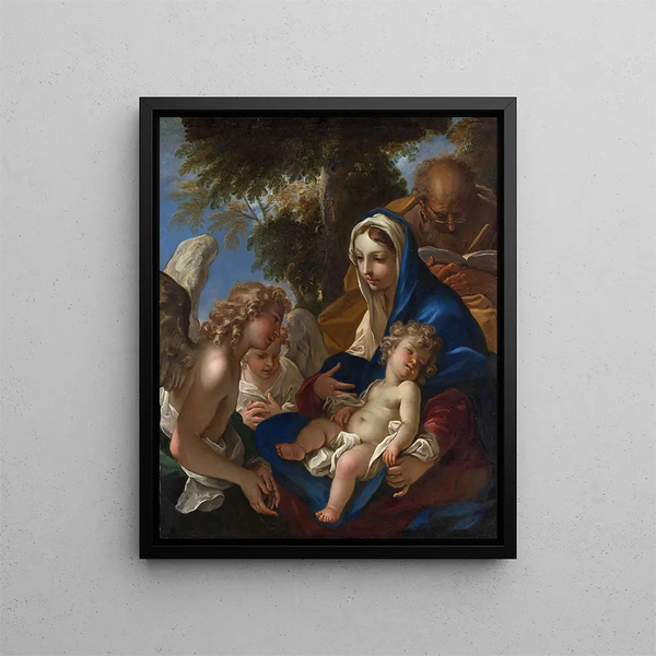La Sainte Famille med engle - Sebastiano Ricci — indrammet kunstværk på væggen