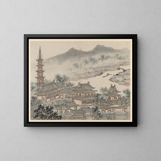 Shen Zhou - The Thousand Buddha Hall and the Pagoda of the Cloudy Cliff Monastery.webp