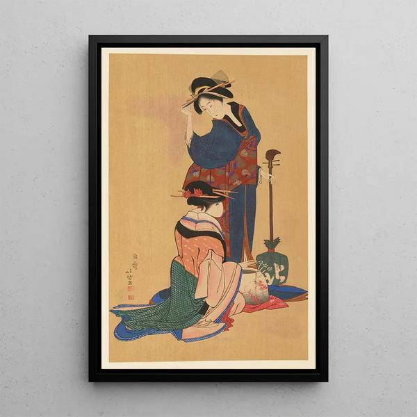 Udvalgte mesterværker fra Ukiyo-e Skolen Pl33 - Shinichi Tajima — indrammet kunstværk på væggen