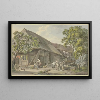 Sigmund Freudenberger - Schweizerhaus am Brunnen Bauer mit einem Schimmel auf dem ein Knabe reitet.webp