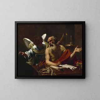 Saint Jérôme og englen - Simon Vouet — indrammet kunstværk på væggen