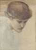 Studie af Dorothy Dene, der kigger nedad for De Guldtrapper - Sir Edward Coley Burne-Jones — visning af kunstværket