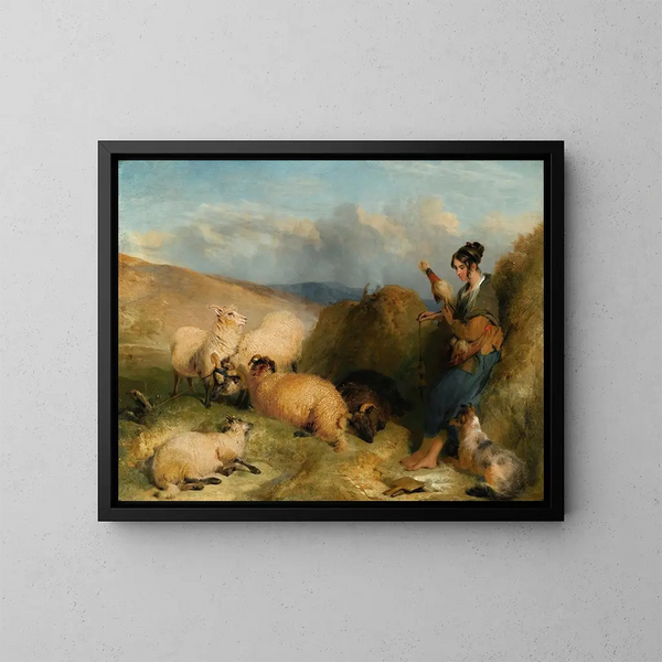 Lassie der passer får - Sir Edwin Henry Landseer — indrammet kunstværk på væggen