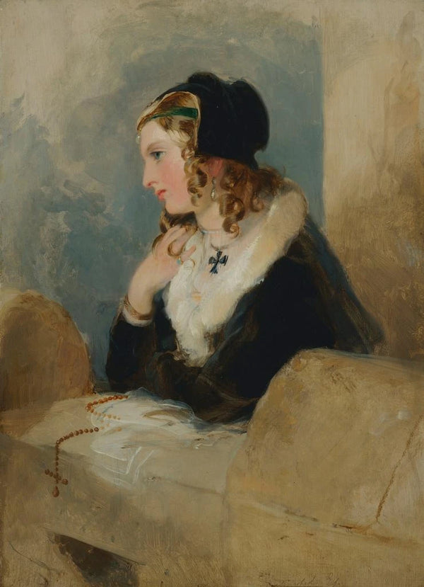 Portrait af Catherine Seyton - Sir Edwin Henry Landseer — indrammet kunstværk på væggen