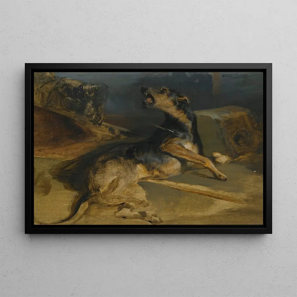 Studie af en såret Hund af Le Talisman af Walter Scott - Sir Edwin Henry Landseer — indrammet kunstværk på væggen