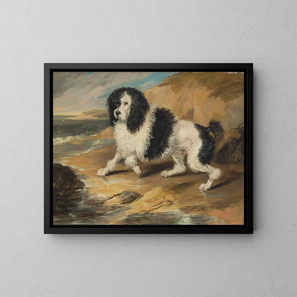 Den støjende pudel tilhørende den ærede Frederick Byng - Sir Edwin Henry Landseer — indrammet kunstværk på væggen